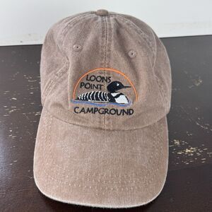 Loons Point Campground Baseball Hat Leather & Metal Strap Back Adams 100 Cotton